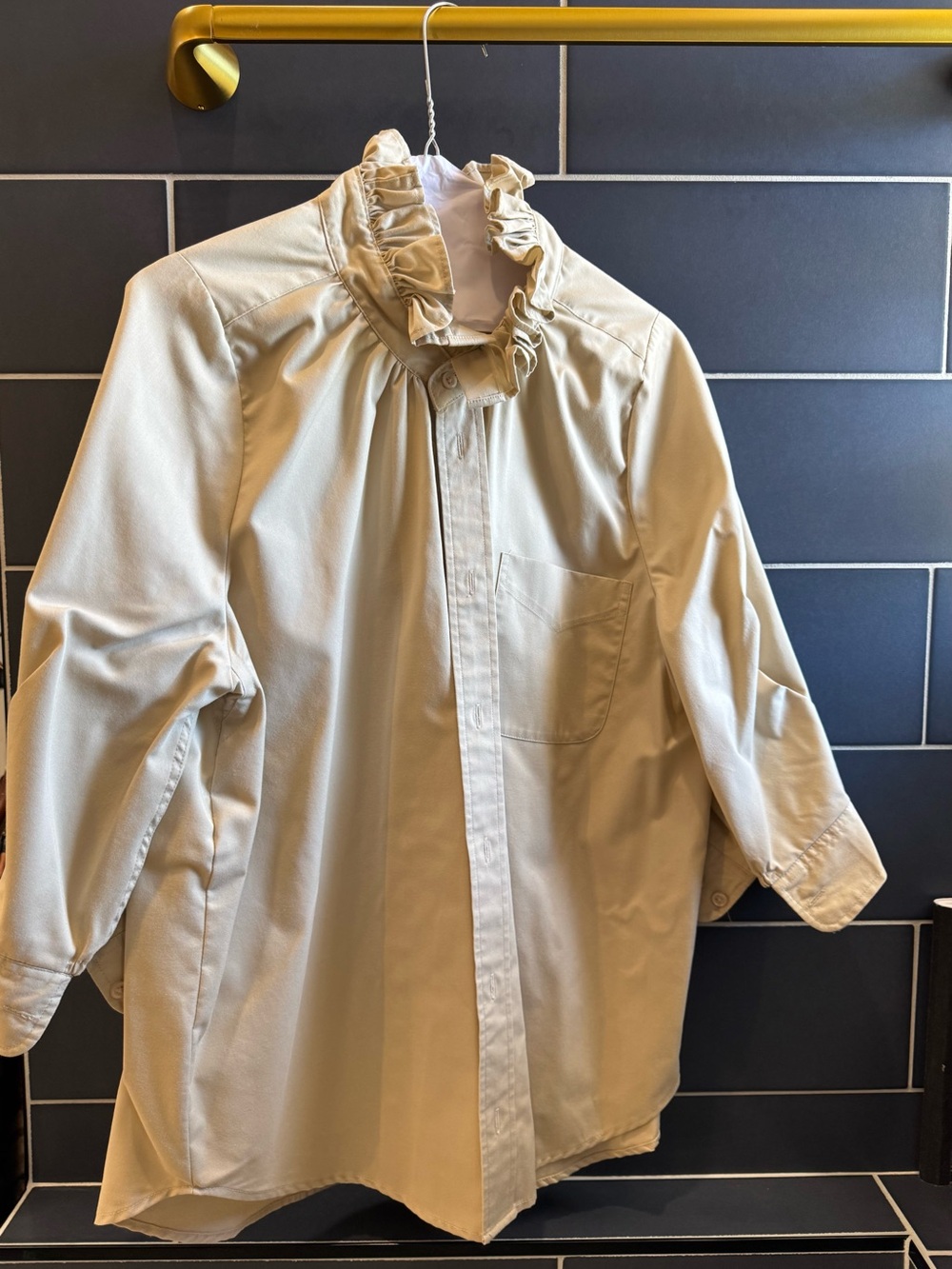 Men's Ruffle-Collar Button-Up Shirt in Beige